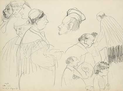 葬礼上的人物素描`Sketches of Figures at a Funeral (1877) by Edgar Degas