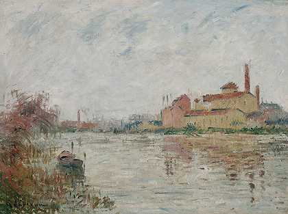 河边工厂`LUsine au bord de la rivière (1930) by Gustave Loiseau