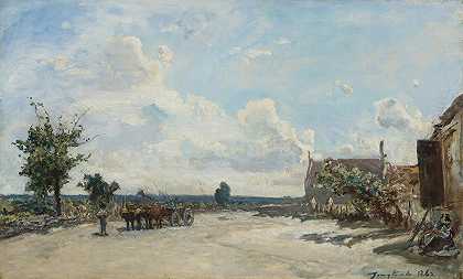 圣帕里泽勒沙特尔街，Nevers附近`Rue À Saint~Parize~Le~Châtel, Près De Nevers (1862) by Johan Barthold Jongkind