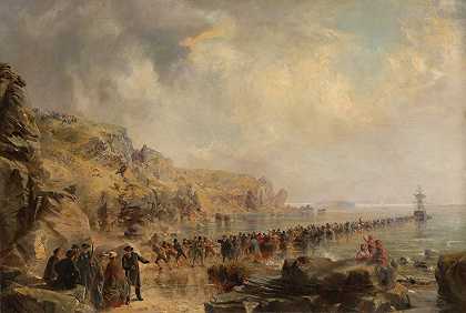 降落在大西洋电缆的岸边`Landing the Shore End of the Atlantic Cable (1866) by Robert Charles Dudley