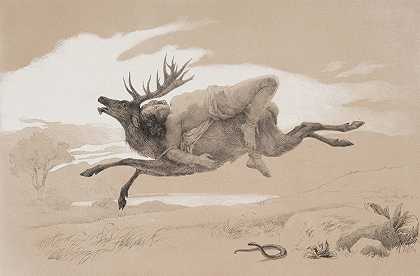 逃跑，p。11、克里斯蒂安·温瑟斯的插图鹿逃`Flugten, pag. 11, illustration til Christian Winthers Hjortens Flugt (1855 – 1856) by Lorenz Frølich