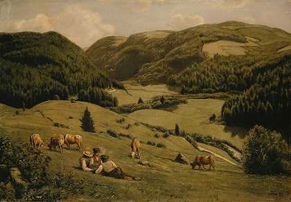 圣布莱森附近的阿尔布山谷`The Alb Valley near Sankt Blasien (1882) by Hans Thoma