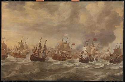 四天的插曲海战（1666年6月11日至14日）`Episode from the Four Days Naval Battle (11~14 June 1666) (in or before 1672) by Willem van de Velde the Elder