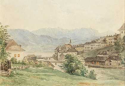 格蒙登的观点`Blick auf Gmunden (1872) by Josef Höger