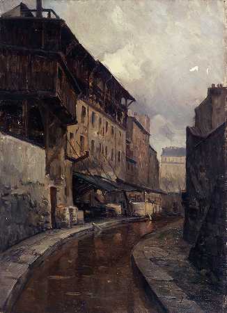瓦伦西亚街La Bièvre`La Bièvre, rue de Valence (1900) by Germain Eugène Bonneton