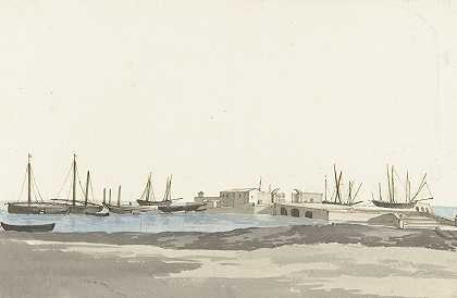 海文·范·巴莱塔遇见了舍彭`Haven van Barletta met schepen (1778) by Abraham-Louis-Rodolphe Ducros