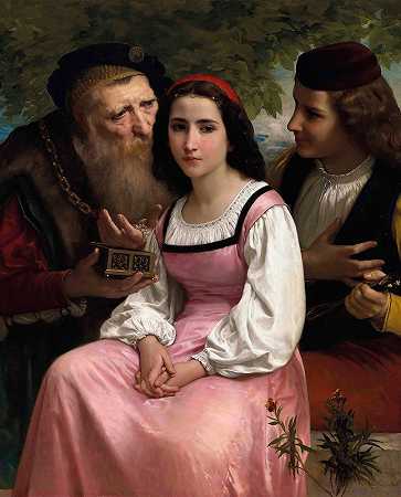 财富和爱`Entre la richesse et lamour (1869) by William Bouguereau