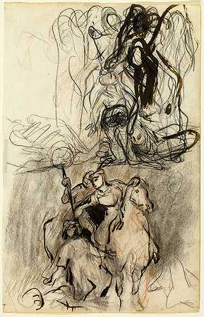 两张草图全副武装的骑手和地面上的人影`Two Sketches; Armed Riders and Figure on the Ground by Eugène Delacroix
