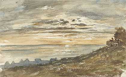 特鲁维尔日落`Ondergaande zon te Trouville (1813 ~ 1869) by Paul Huet
