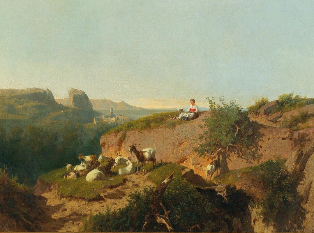 有山羊和牧羊人的南方风景`Southern Landscape With Goats And Shepherd by András Markó