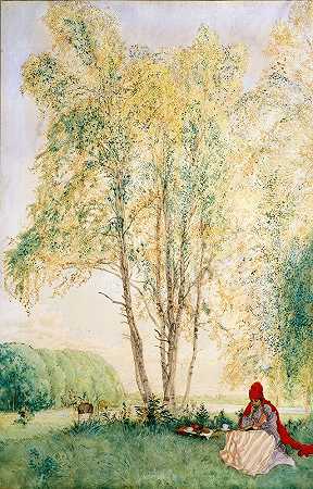 在桦树下`Beneath the Birches (1902) by Carl Larsson
