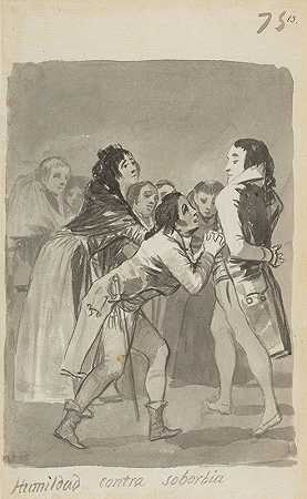 ;谦逊与骄傲一个年轻人在其他人面前恳求一个年长的人`Humility versus Pride a young man imploring an older man with other figures in front of them (1796–1798) by Francisco de Goya
