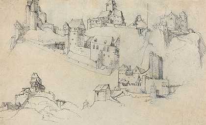 山顶城堡`Hilltop Castles (c. 1546) by Augustin Hirschvogel