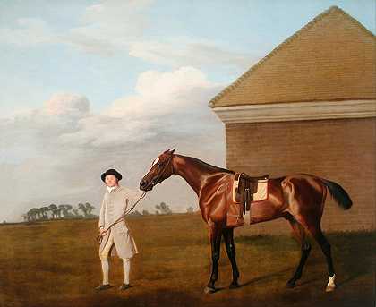 Firetail和他的教练`Firetail with his Trainer by the Rubbing~Down House on Newmarket Heath (1773) by the Rubbing-Down House on Newmarket Heath by George Stubbs