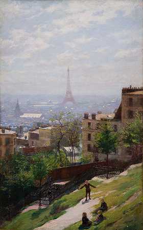 巴黎全景的片段`Fragment of the Panorama of Paris (1893) by Ludwik de Laveaux