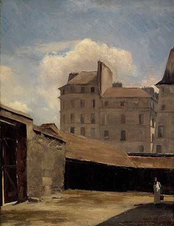 老迪厄，厨房庭院`Ancien Hôtel~Dieu, cour des cuisines (1882) by Charles-Alexis Apoil
