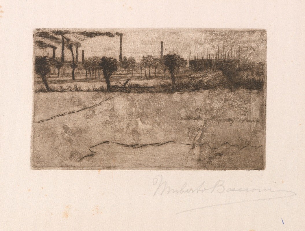 工业植物景观`Landscape with Industrial Plants (1909) by Umberto Boccioni