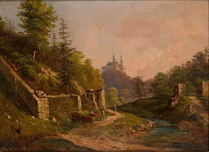 克泽索维兹附近的切尔纳景观`View of Czerna near Krzeszowice (1861) by Walery Eljasz-Radzikowski