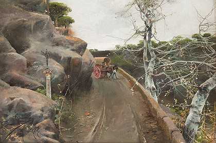 山间朝圣小径`Hilly pilgrim trail (1892) by Manuel García y Rodríguez