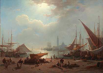 威尼斯，从广场上俯瞰圣乔治·马焦雷`Venice, a View of San Giorgio Maggiore from the Piazzetta (1860) by Ludwig Mecklenburg
