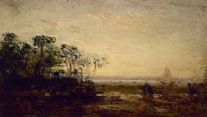 Martigues，暮色效果`Martigues, effet de crépuscule (1850~1900) by Félix Ziem