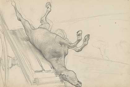这幅画的一匹倒下的马的素描俄罗斯领导人的葬礼`szkic padłego konia do obrazu Pogrzeb wodza Rusów (1883~1884) by Henryk Siemiradzki