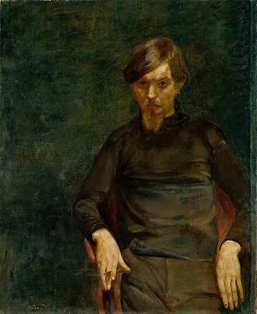 瑞典画家伊瓦尔·阿罗塞尼乌斯的肖像`Portrait of the Swedish Painter Ivar Arosenius (1906) by Oda Krohg