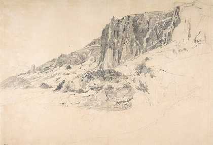 奥弗涅山脉蒙多尔的马尔贝克悬崖`Cliffs of Malbec at Mont~Dore, the Auvergne (ca. 1830) by Théodore Rousseau