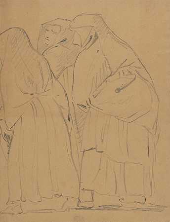 研究一群穿着长袍的站着的人物`Study of a Group of Robed, Standing Figures by Benjamin Robert Haydon