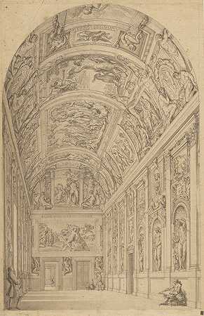 罗马法尔内塞画廊景观`View of the Farnese Gallery, Rome (1775) by Francesco Panini