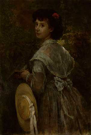 艺术家妹妹画像`Portrait of artist’s sister (1875) by Witold Pruszkowski
