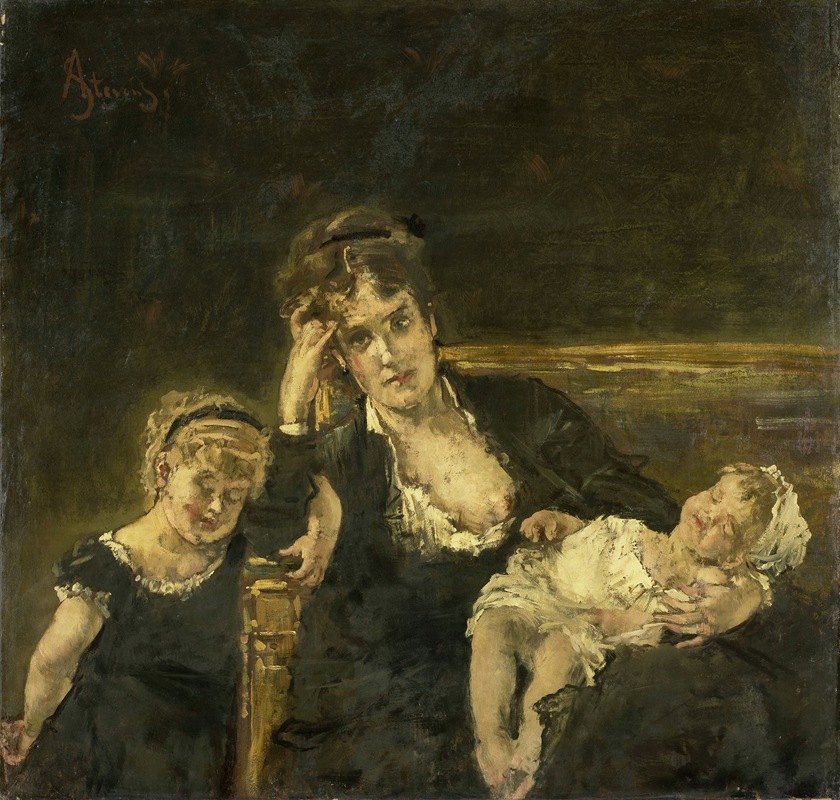 风情万种野玫瑰`De weduwe (1850 ~ 1906) by Alfred Stevens