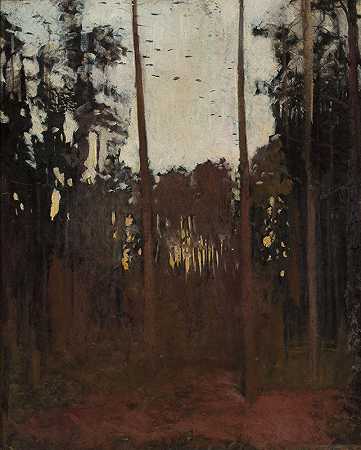 木松鸡，“寻找木松鸡”示意图`Wood grouse, sketch for “Hunting for wood grouses” (circa 1890) by Jozef Chelmonski