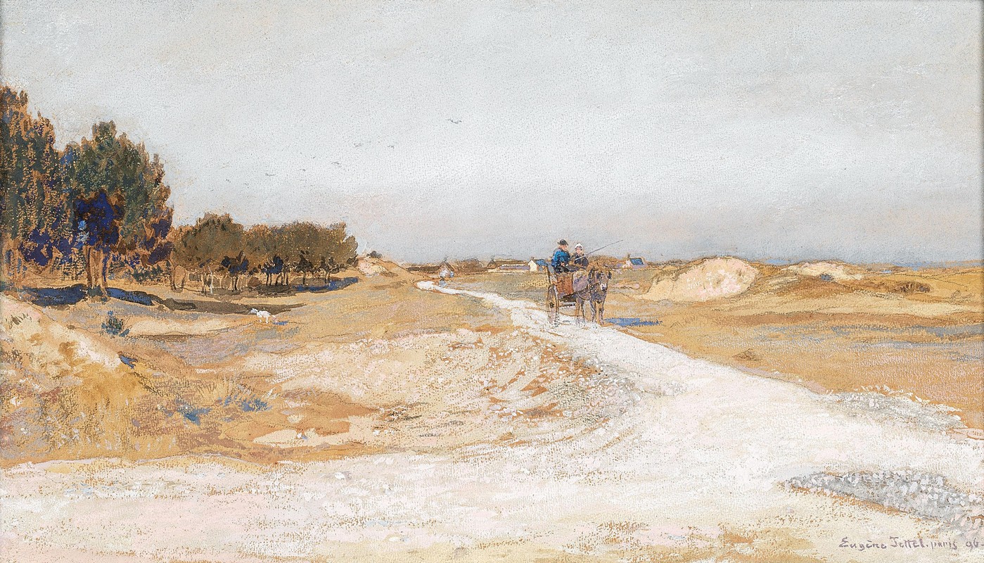 白色道路有沙子`Route blanche a la moliere du Sable (1896) by Eugen Jettel
