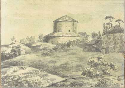粮仓景观`Landscape with Granary (1774–75) by Joseph Wright of Derby