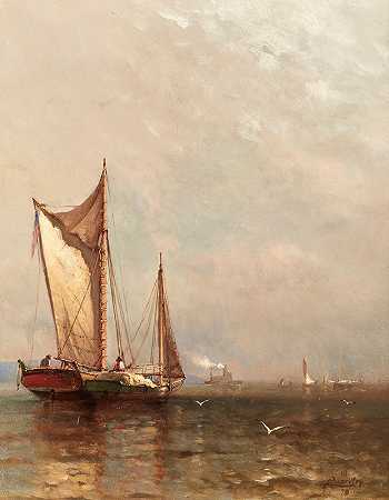 在哈德逊河上`On the Hudson (1878) by Arthur Quartley