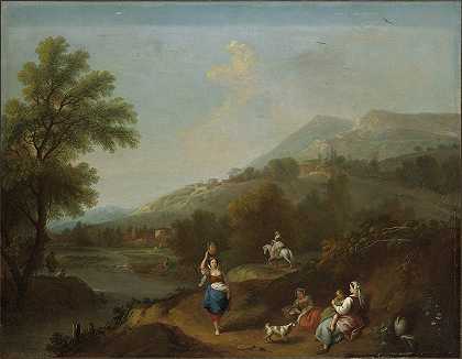 田园诗般的河流景观`Idyllic River Landscape with Figures (After 1762) by Francesco Zuccarelli