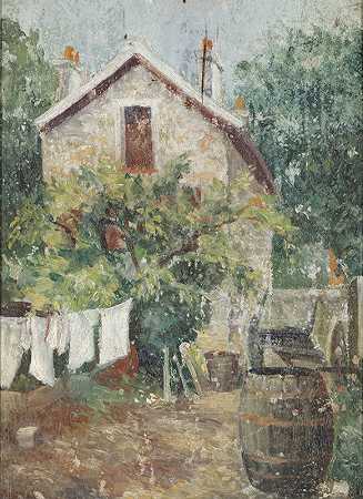 带干衣机的庭院`Cour de maison avec linge séchant (1900) by Eugène Atget