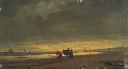 荷兰海岸退潮`Holländische Seeküste bei Ebbe (1852) by Hermann Mevius