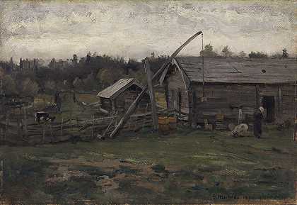 老孩子们，赫德马克`Old Barn, Hedmark (1876) by Gerhard Munthe