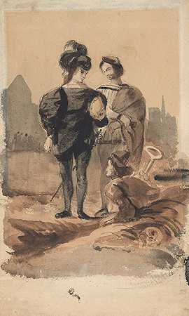 哈姆雷特和荷瑞修在墓地里`Hamlet and Horatio in the Graveyard (1827–28) by Eugène Delacroix