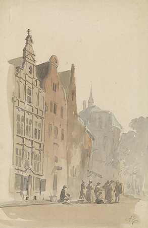 环绕着路德教会和阿姆斯特丹的一些房屋`Ronde Lutherse kerk en enige huizen te Amsterdam (1828 ~ 1897) by Adrianus Eversen
