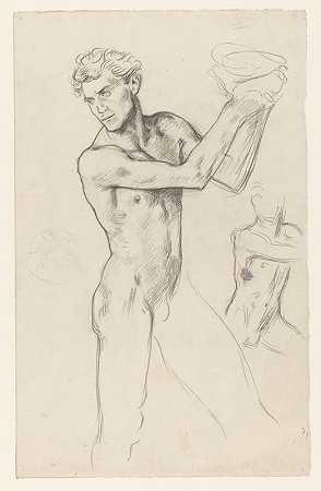赤裸着鳞片站立的男性`Staand mannelijk naakt met schaal (1878 ~ 1938) by Richard Nicolaüs Roland Holst