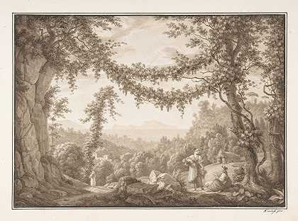 那不勒斯湾的葡萄收获`Grape Harvest at the Gulf of Naples (1770–1825) by Christoph Heinrich Kniep