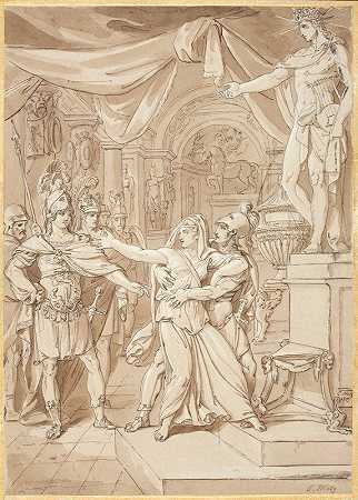 古罗马的一幕发生在阿波罗神庙中`Ancient Roman scene set in a Temple to Apollo (1819) by Conrad Martin Metz