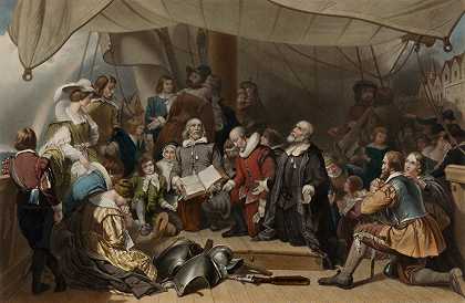 朝圣者登船`Embarkation of the Pilgrims by Samuel Bellin