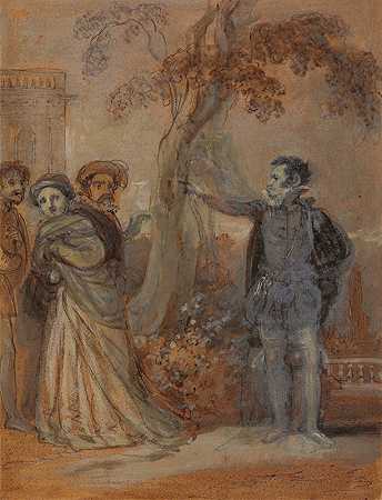 马尔沃里奥虐待玛丽亚、法比安和托比爵士`Malvolio abusing Maria, Fabian and Sir Toby (1822) by Robert Smirke