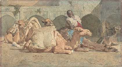骆驼在休息，丹吉尔`Camels Reposing, Tangiers (1838–74) by Mariano Fortuny Marsal