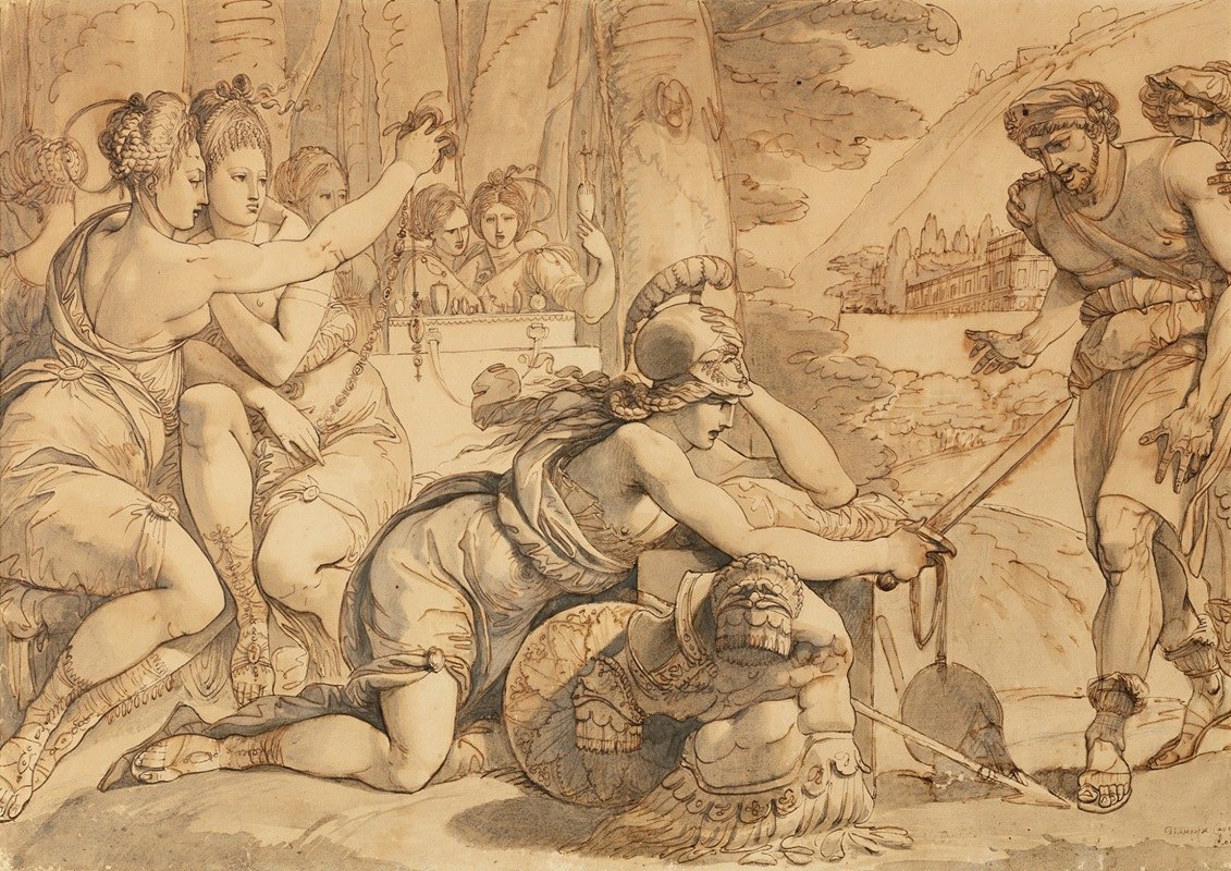 阿喀琉斯是狼人的女儿`Achilles Among The Daughters Of Lycomedes by Giuseppe Cades