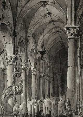 哥特式教堂的布道`Sermon in a Gothic church by Giovanni Migliara